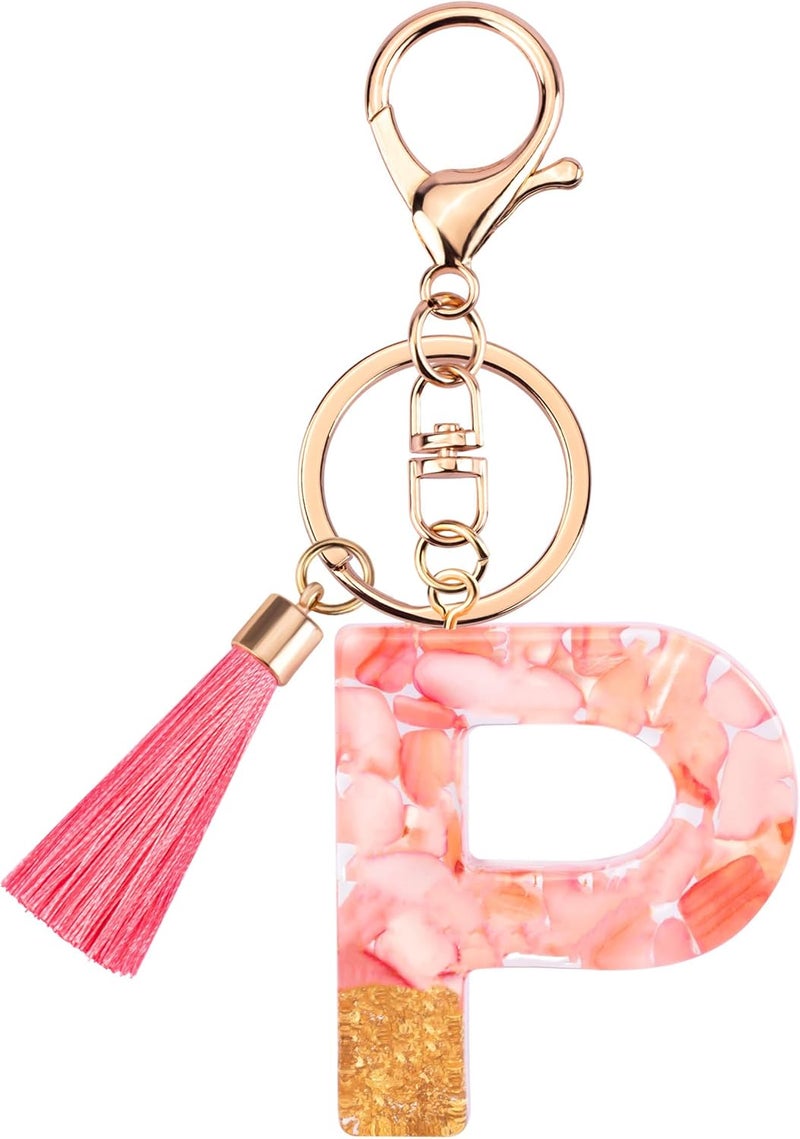 Suweibuke Cute Pink Key Chains for Women Girls, Initial Letter Keychains with Tassel, Charms for Key Purse Handbags Backpacks - Image 1